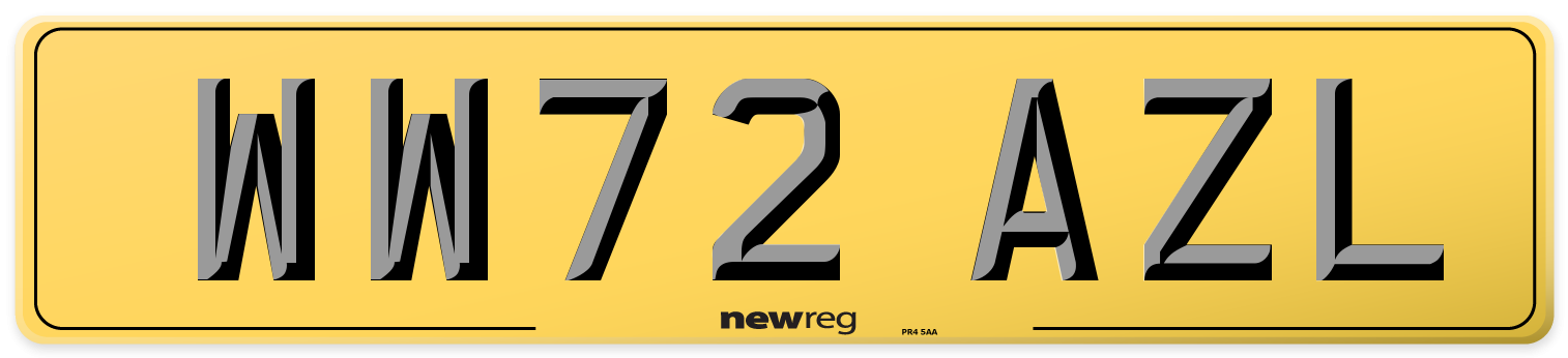 WW72 AZL Rear Number Plate