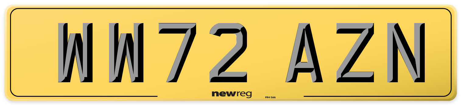 WW72 AZN Rear Number Plate
