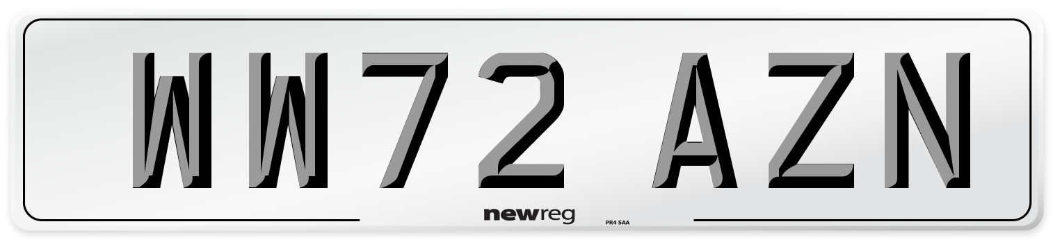 WW72 AZN Front Number Plate