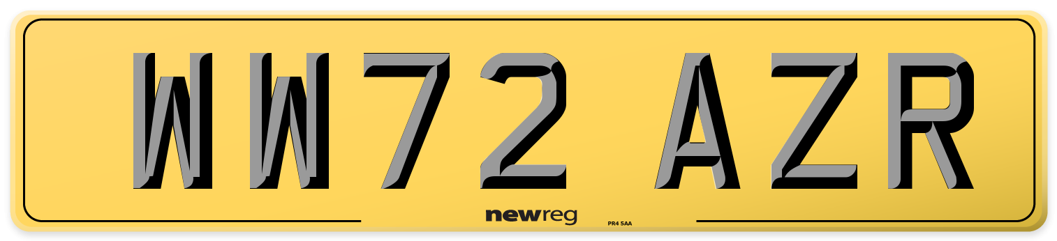 WW72 AZR Rear Number Plate