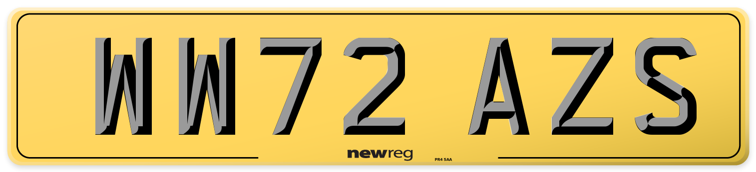 WW72 AZS Rear Number Plate