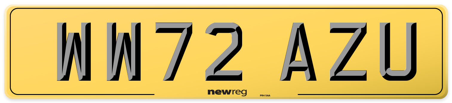 WW72 AZU Rear Number Plate