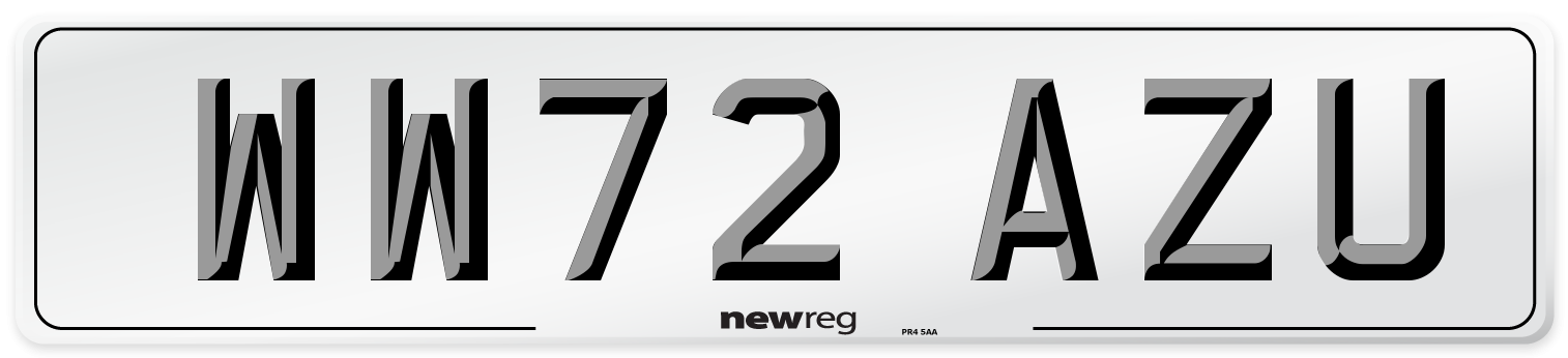 WW72 AZU Front Number Plate