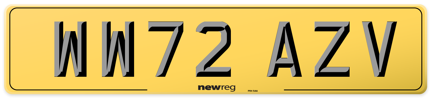 WW72 AZV Rear Number Plate