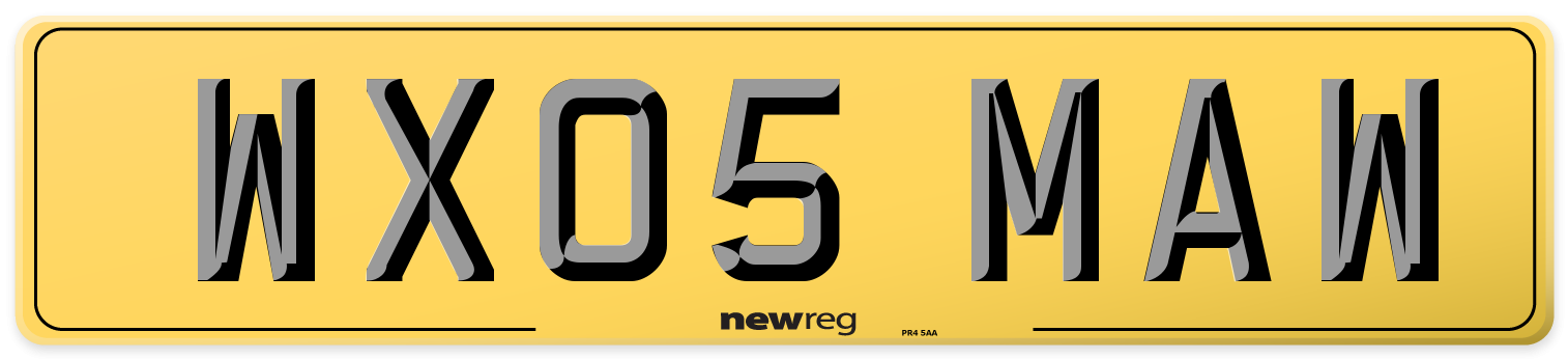 WX05 MAW Rear Number Plate