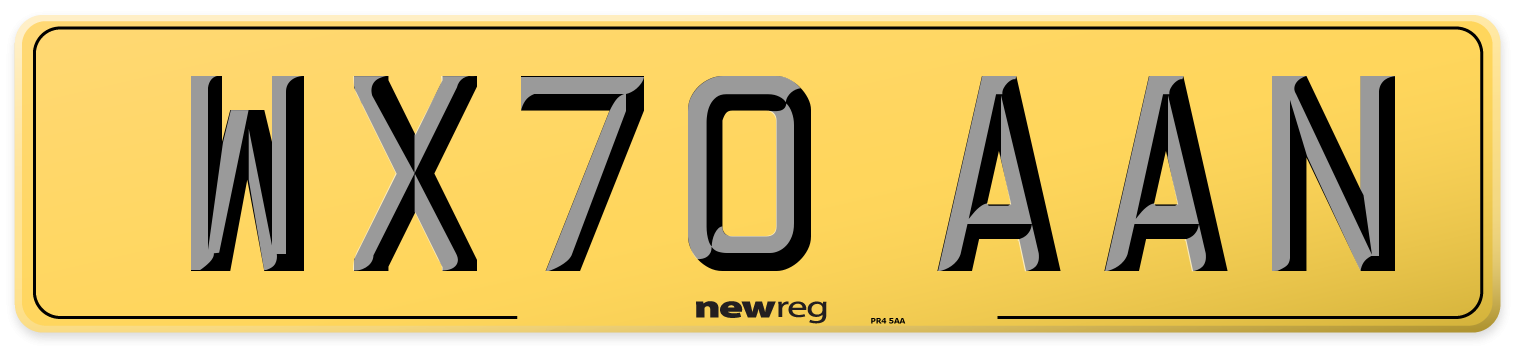 WX70 AAN Rear Number Plate