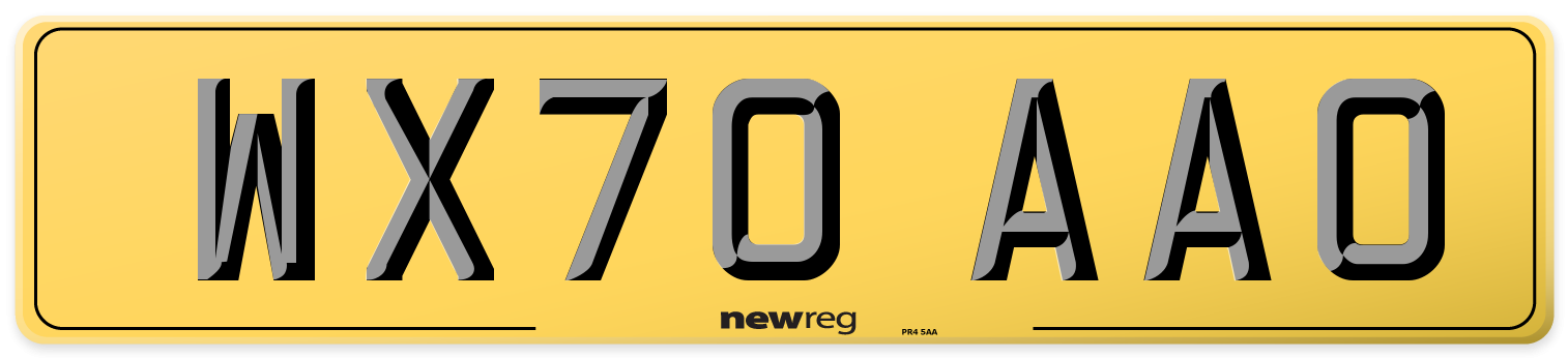 WX70 AAO Rear Number Plate