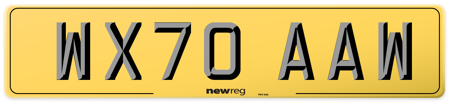 WX70 AAW Rear Number Plate