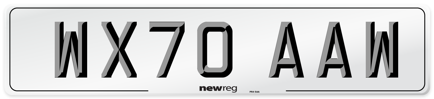 WX70 AAW Front Number Plate