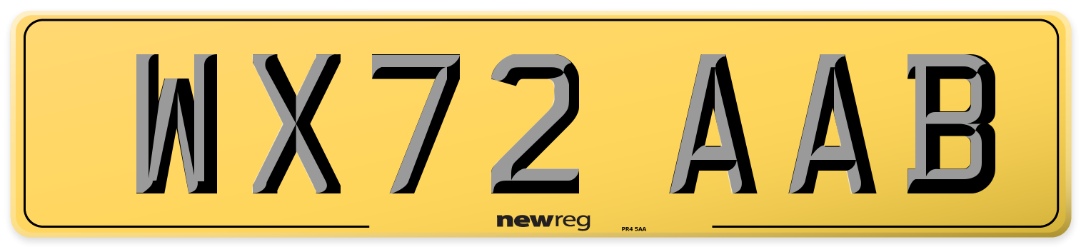 WX72 AAB Rear Number Plate