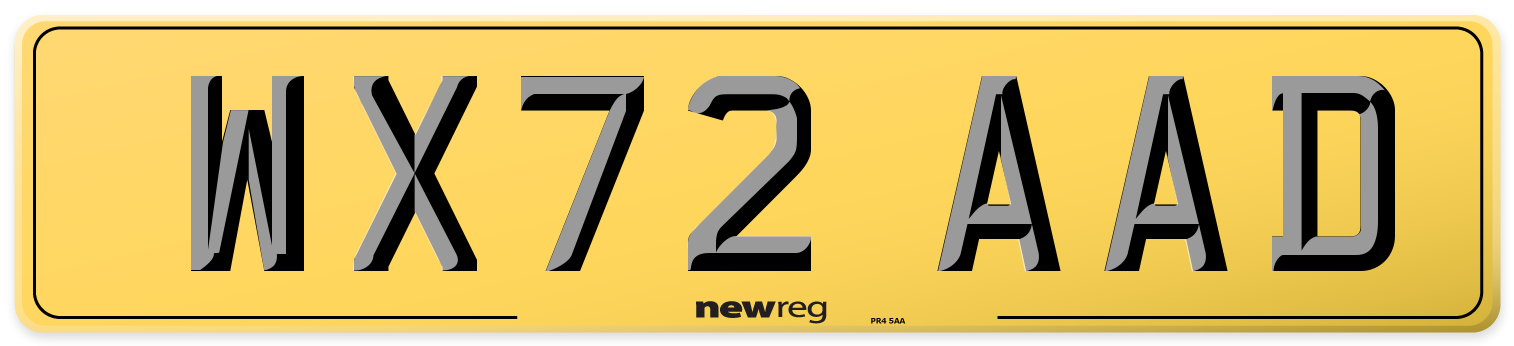 WX72 AAD Rear Number Plate