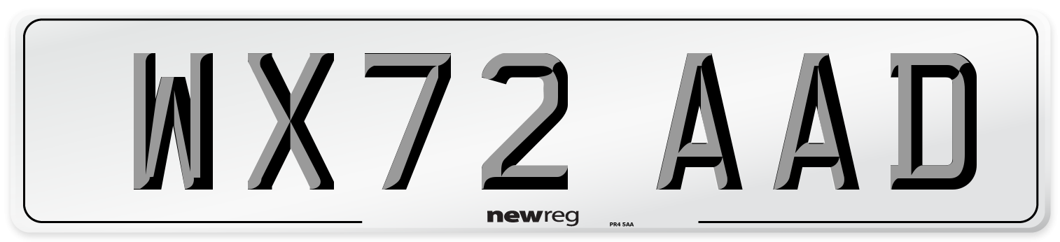 WX72 AAD Front Number Plate