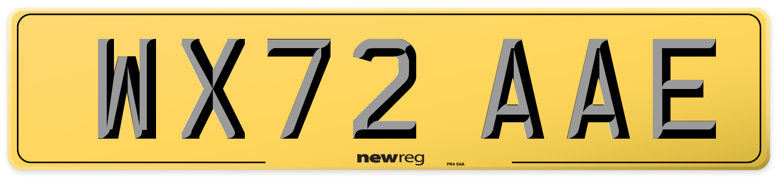WX72 AAE Rear Number Plate