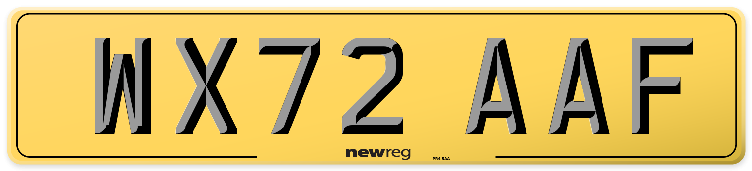 WX72 AAF Rear Number Plate