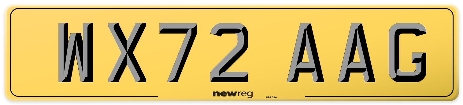 WX72 AAG Rear Number Plate