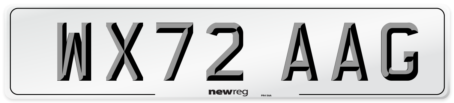 WX72 AAG Front Number Plate