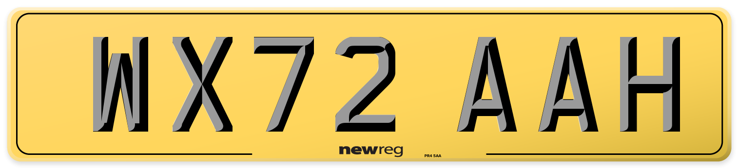WX72 AAH Rear Number Plate