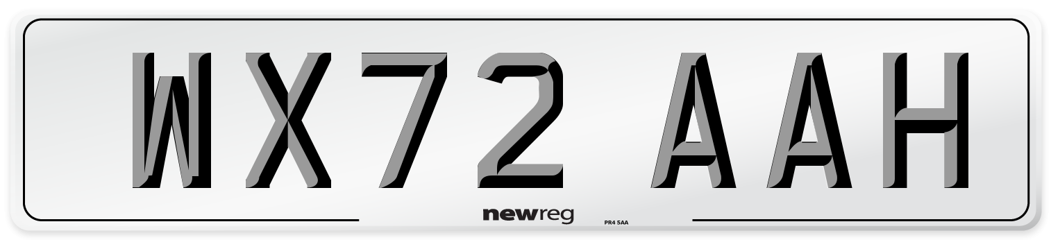 WX72 AAH Front Number Plate