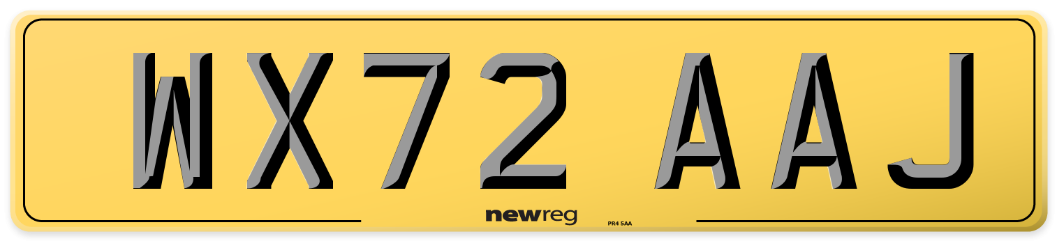 WX72 AAJ Rear Number Plate