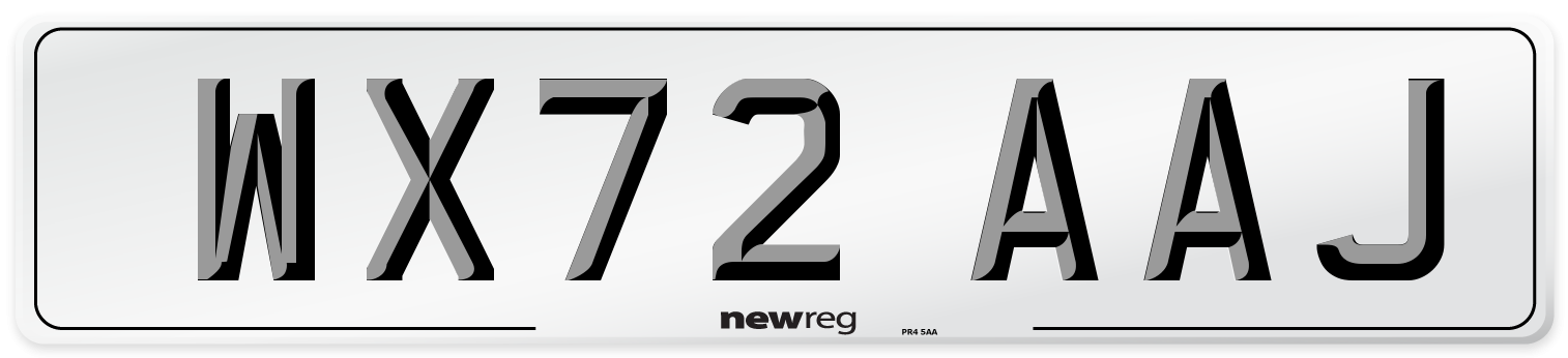 WX72 AAJ Front Number Plate