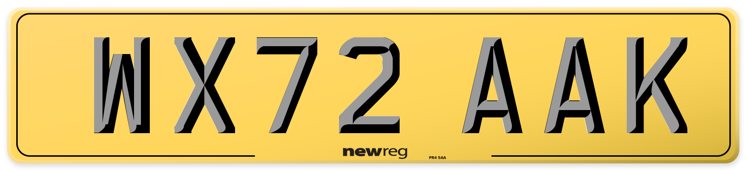 WX72 AAK Rear Number Plate