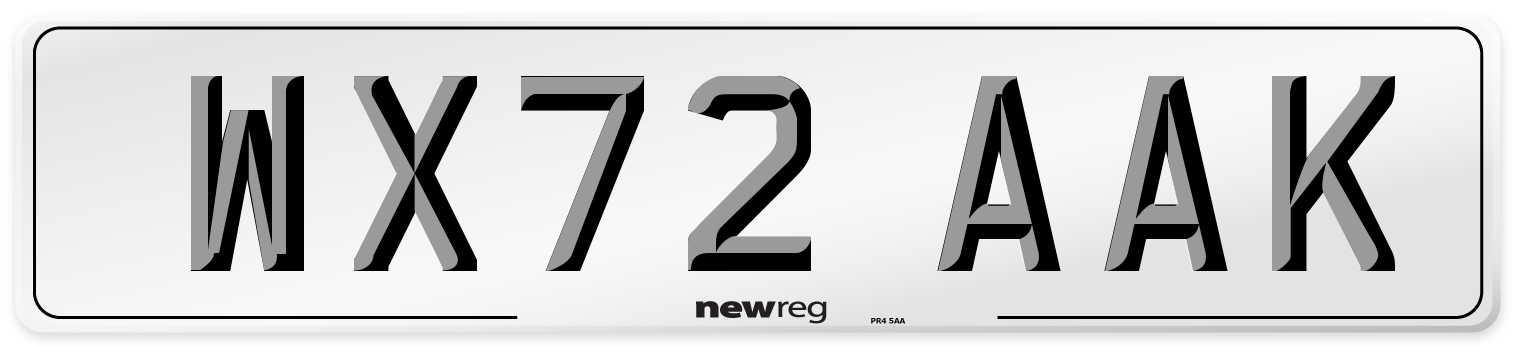 WX72 AAK Front Number Plate