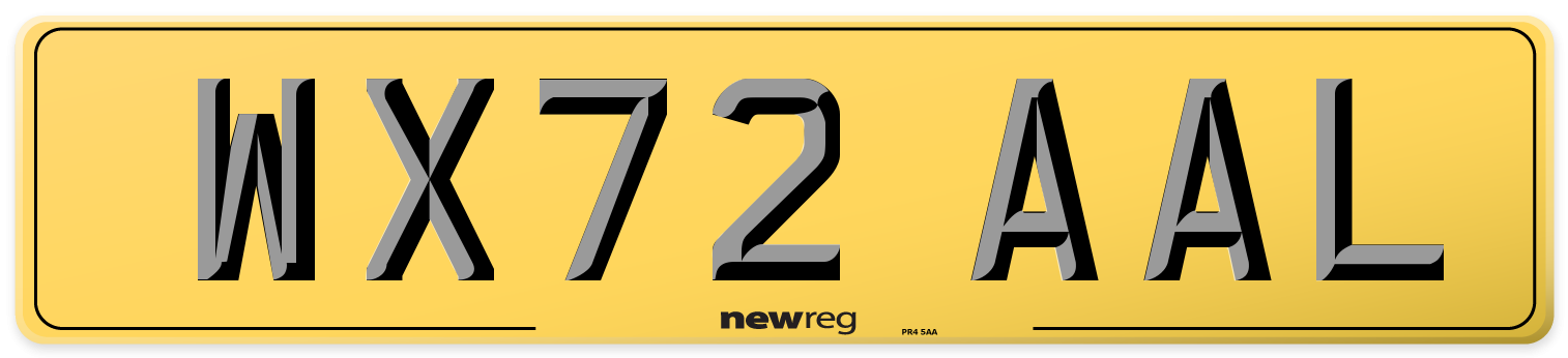 WX72 AAL Rear Number Plate