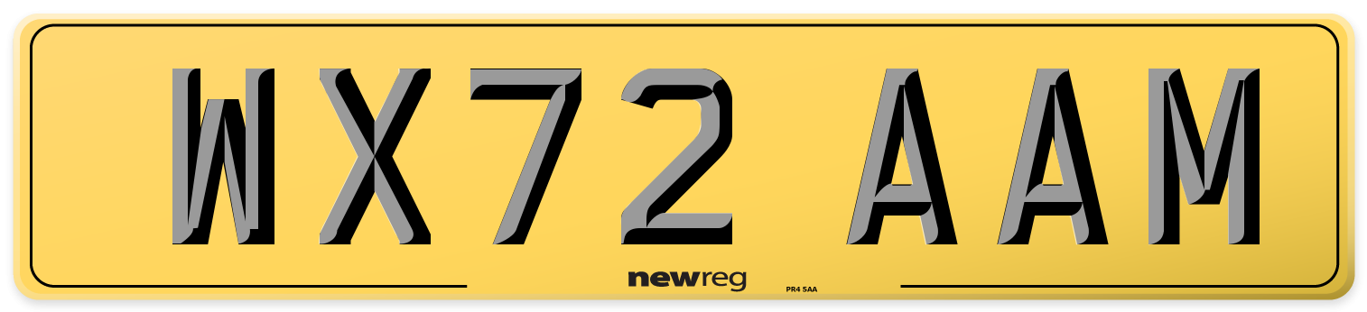 WX72 AAM Rear Number Plate