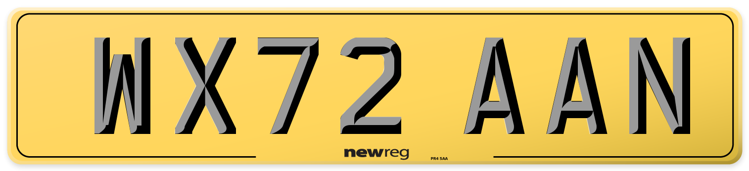 WX72 AAN Rear Number Plate