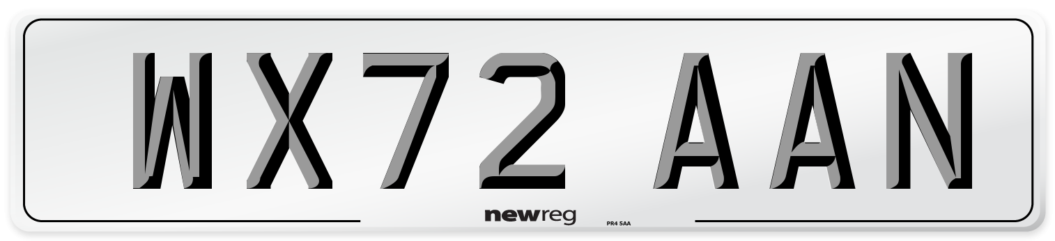 WX72 AAN Front Number Plate