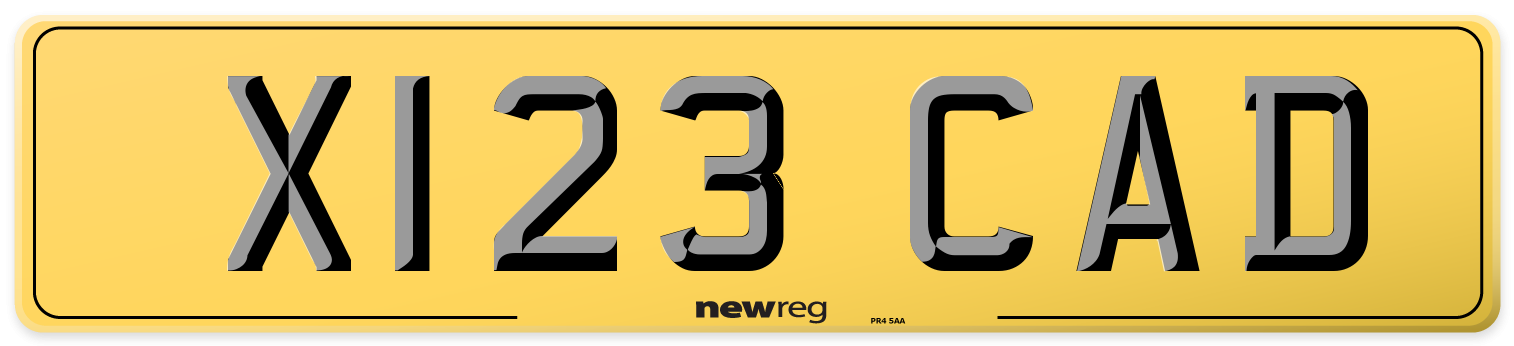 X123 CAD Rear Number Plate