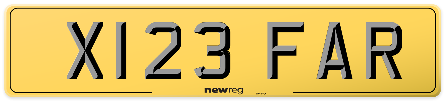 X123 FAR Rear Number Plate