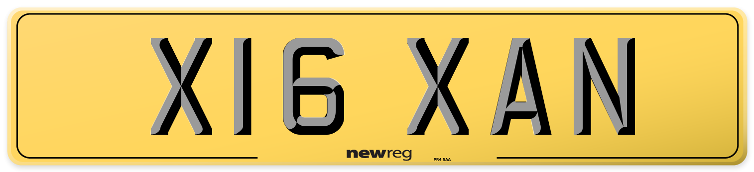 X16 XAN Rear Number Plate