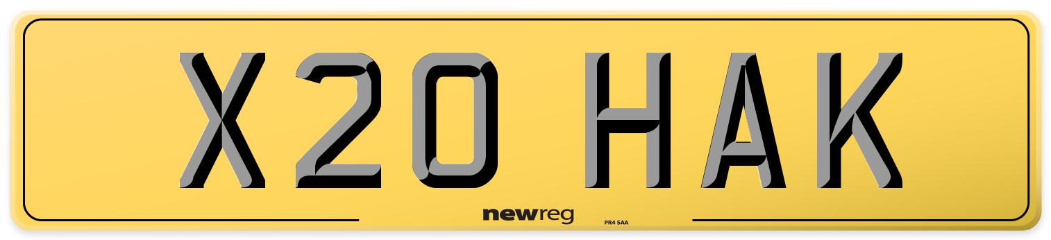 X20 HAK Rear Number Plate