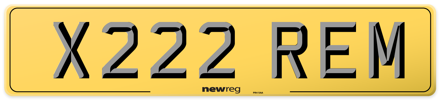 X222 REM Rear Number Plate