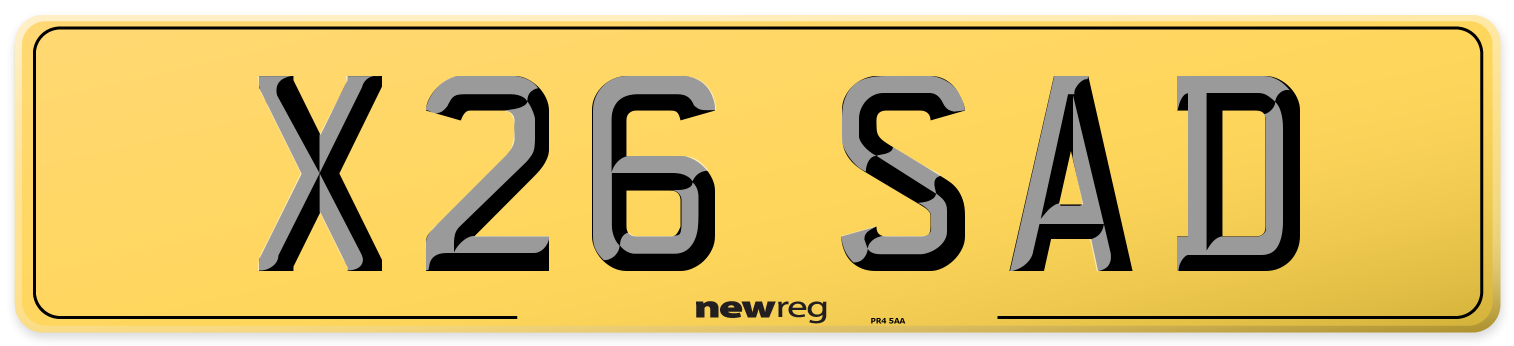 X26 SAD Rear Number Plate