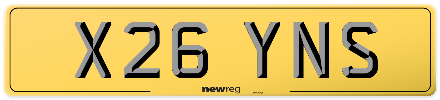 X26 YNS Rear Number Plate