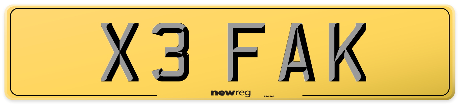 X3 FAK Rear Number Plate