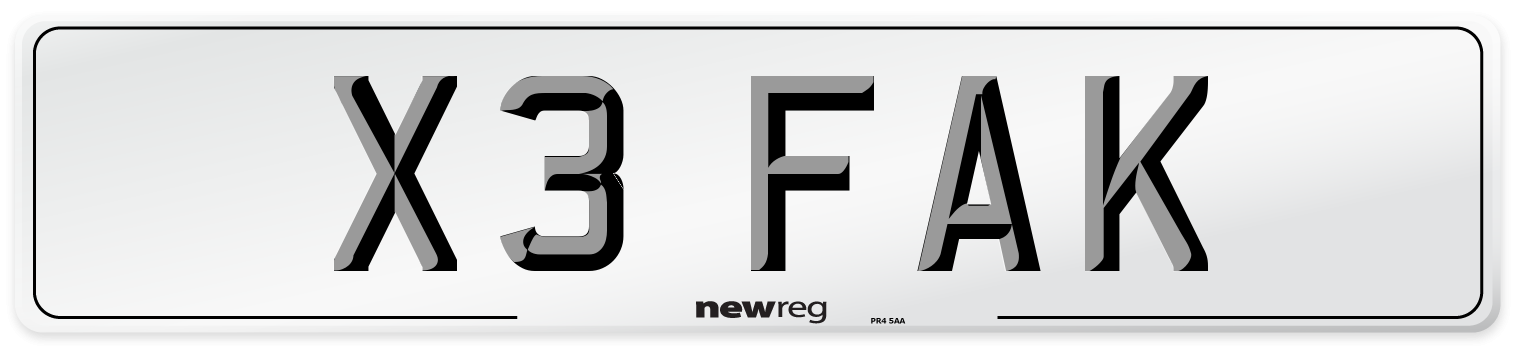X3 FAK Front Number Plate