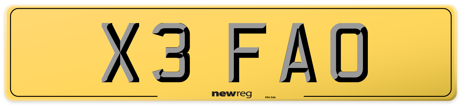X3 FAO Rear Number Plate