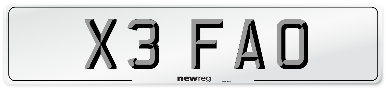 X3 FAO Front Number Plate