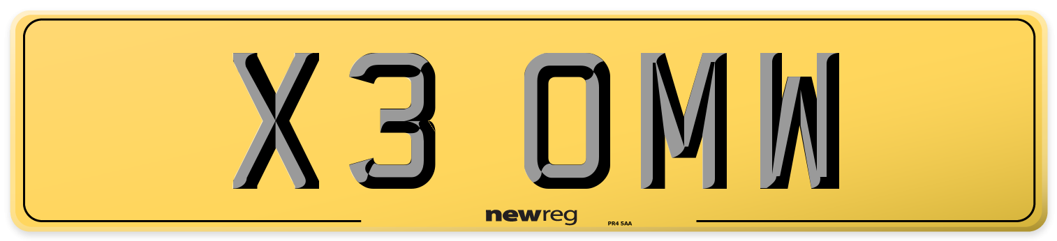 X3 OMW Rear Number Plate