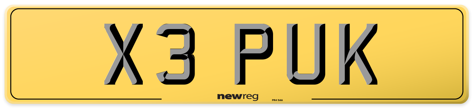X3 PUK Rear Number Plate