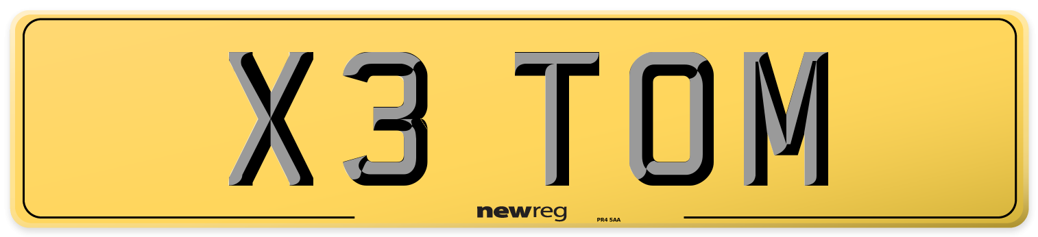 X3 TOM Rear Number Plate