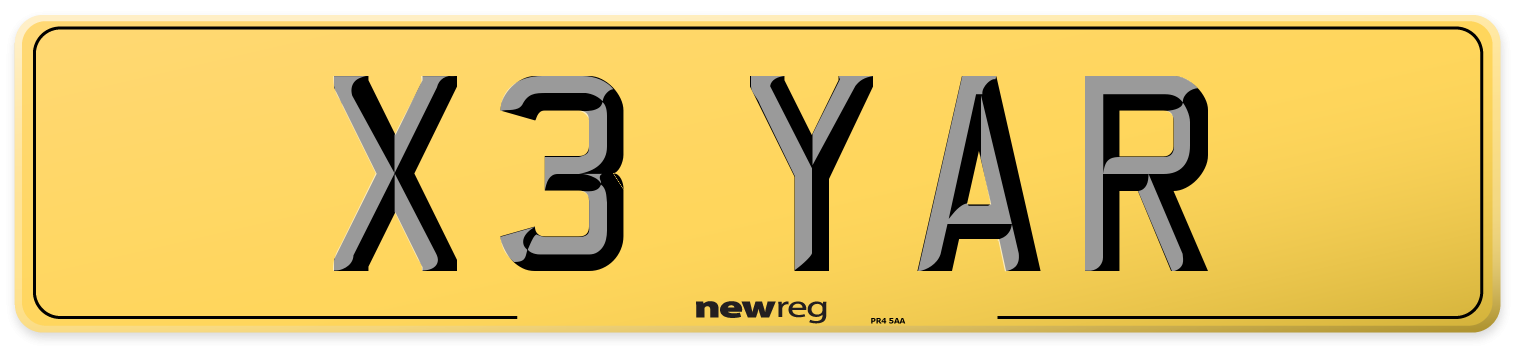 X3 YAR Rear Number Plate
