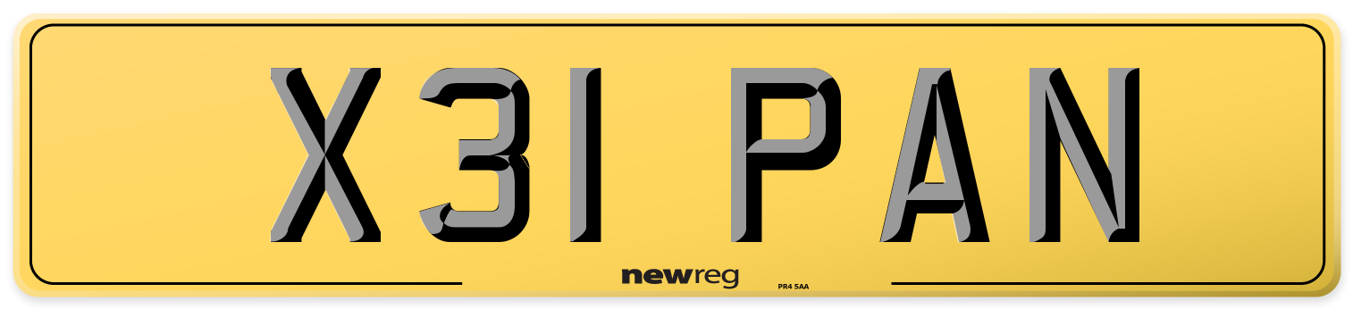 X31 PAN Rear Number Plate