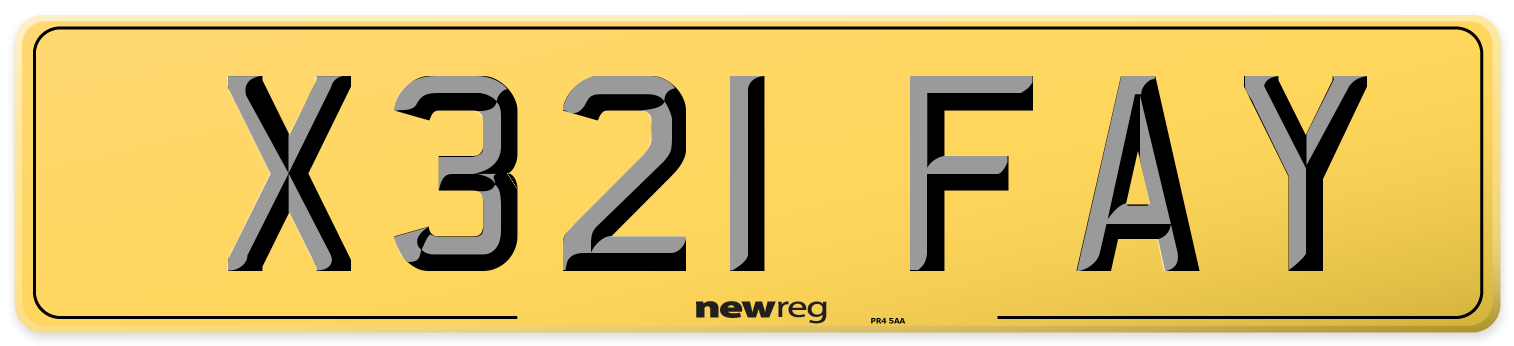 X321 FAY Rear Number Plate