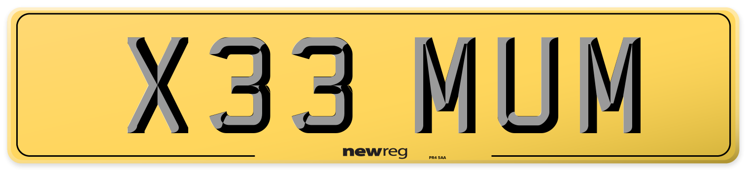 X33 MUM Rear Number Plate