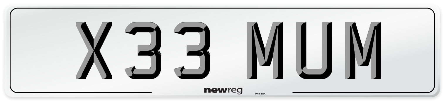 X33 MUM Front Number Plate