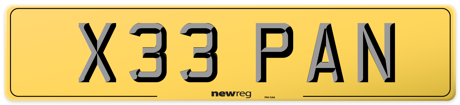 X33 PAN Rear Number Plate